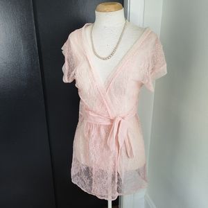 Victoria Secret Short Pink Lace Robe Size XS